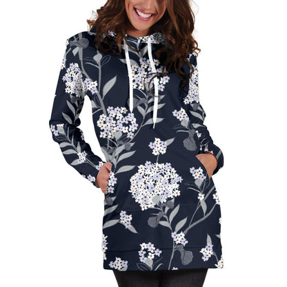Hydrangea Pattern Print Design HD07 Women Hoodie Dress