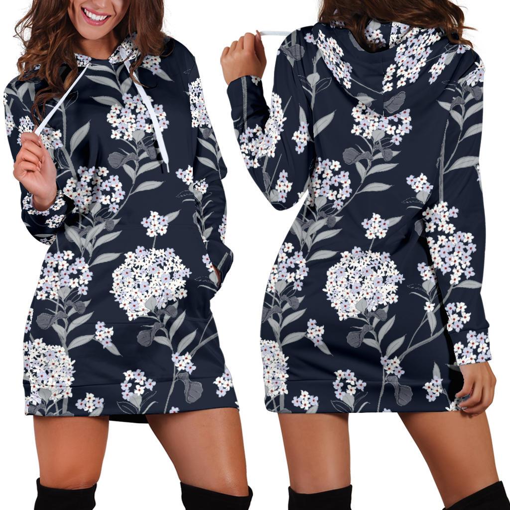Hydrangea Pattern Print Design HD07 Women Hoodie Dress