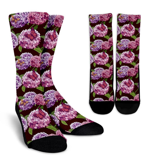 Hydrangea Pattern Print Design HD08 Crew Socks-JORJUNE.COM