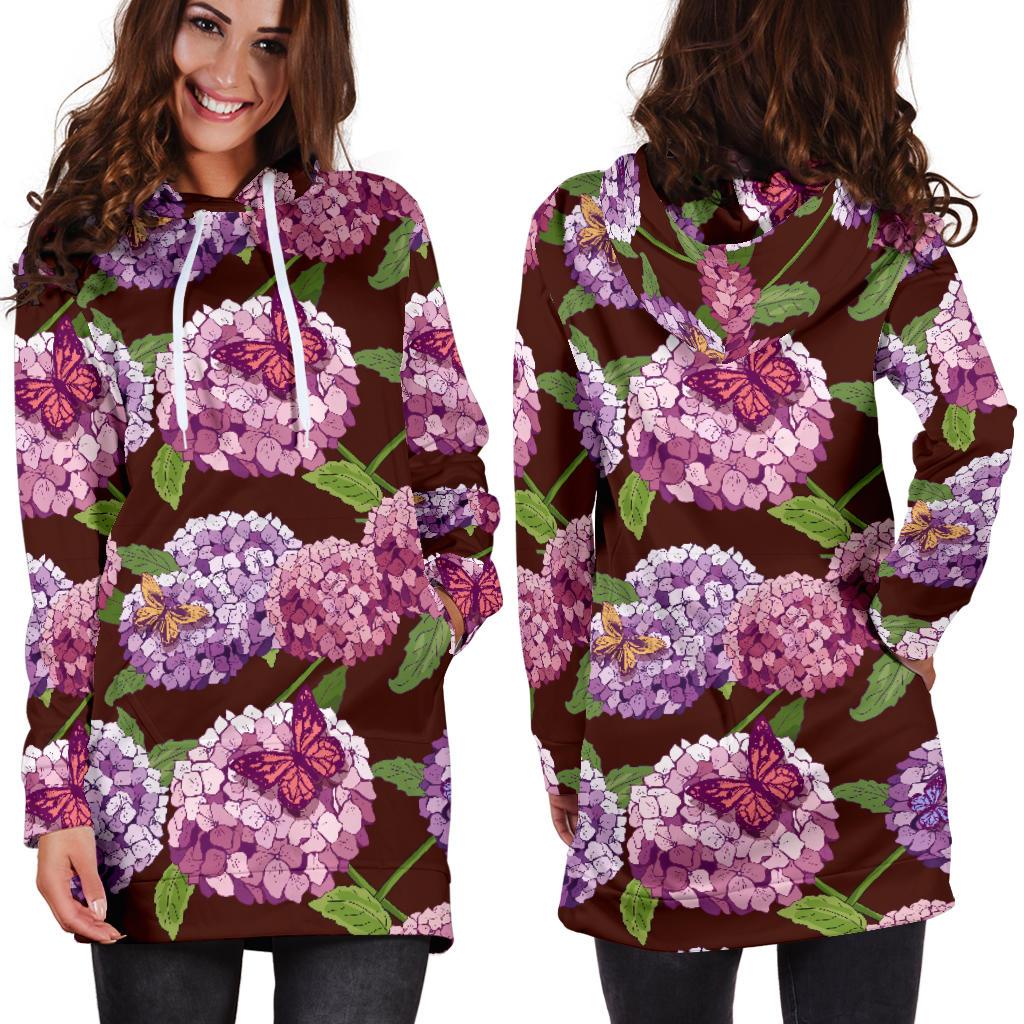 Hydrangea Pattern Print Design HD08 Women Hoodie Dress