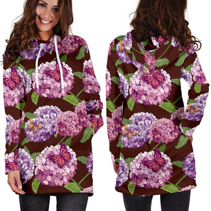 Hydrangea Pattern Print Design HD08 Women Hoodie Dress