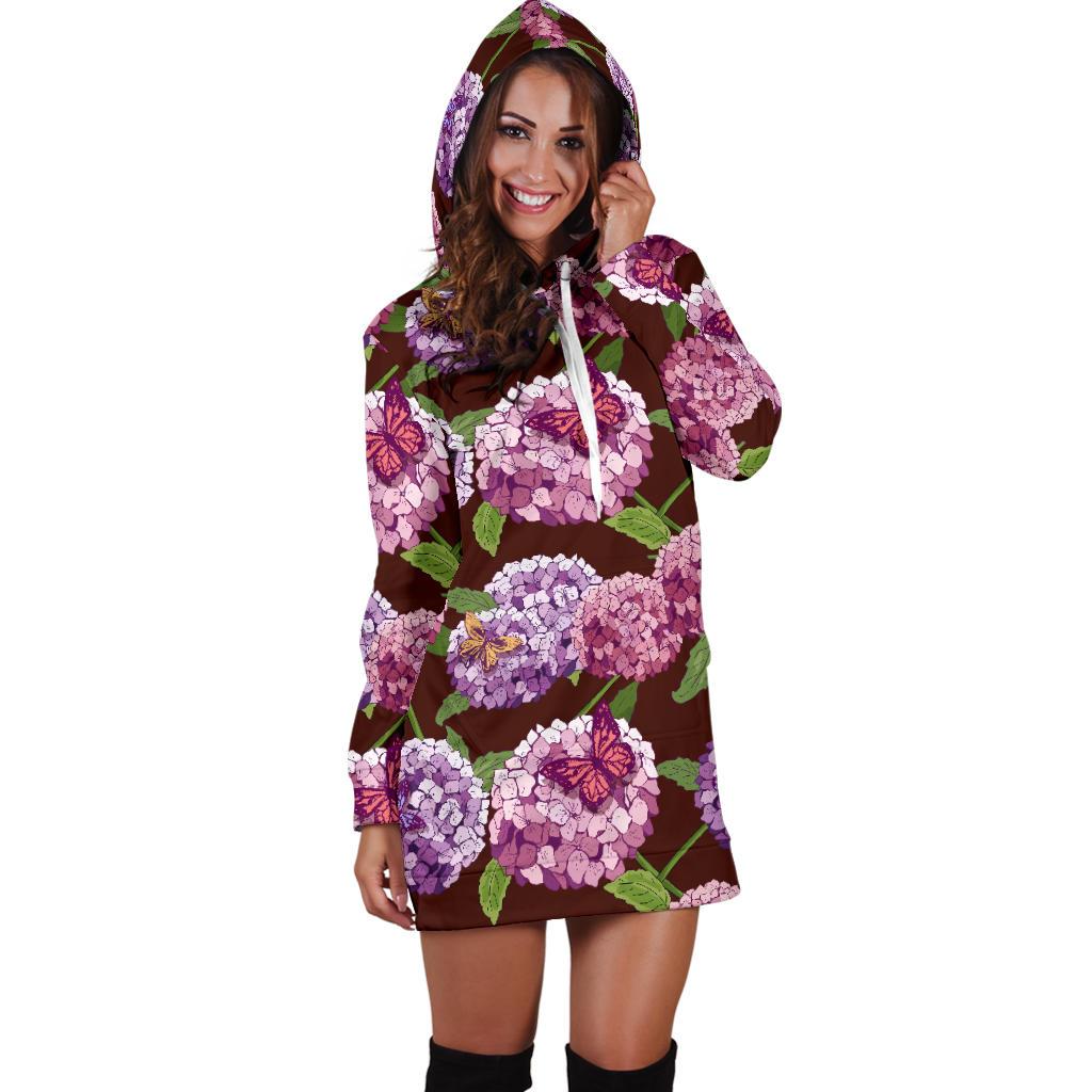 Hydrangea Pattern Print Design HD08 Women Hoodie Dress