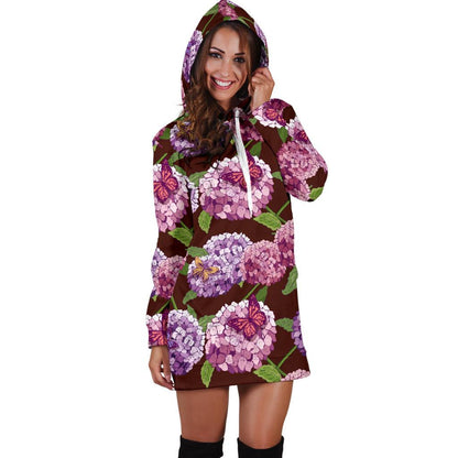 Hydrangea Pattern Print Design HD08 Women Hoodie Dress