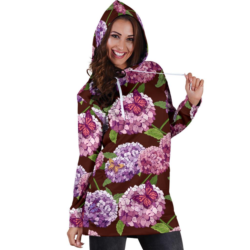Hydrangea Pattern Print Design HD08 Women Hoodie Dress