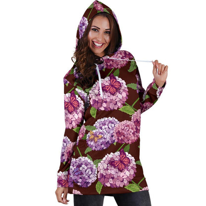 Hydrangea Pattern Print Design HD08 Women Hoodie Dress