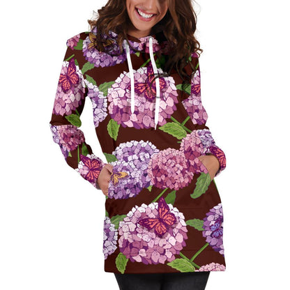 Hydrangea Pattern Print Design HD08 Women Hoodie Dress