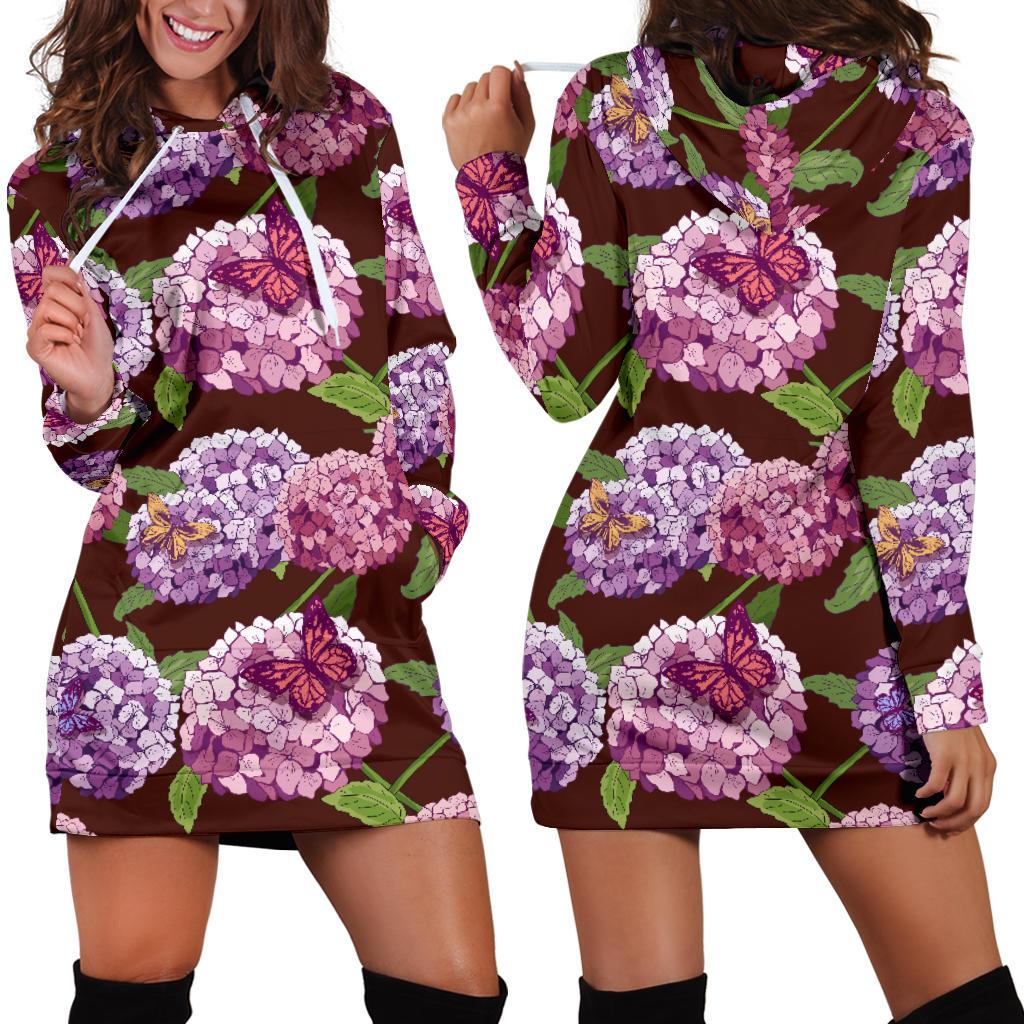 Hydrangea Pattern Print Design HD08 Women Hoodie Dress