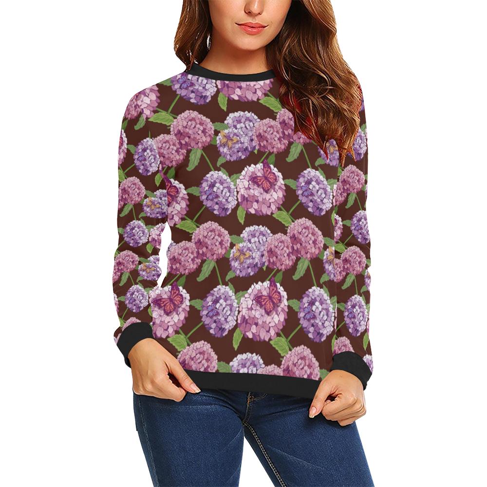 Hydrangea Pattern Print Design HD08 Women Long Sleeve Sweatshirt-JorJune