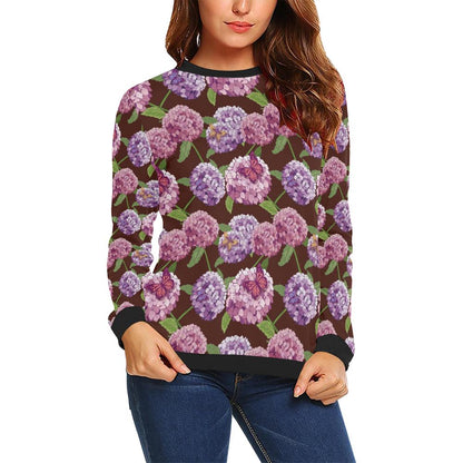 Hydrangea Pattern Print Design HD08 Women Long Sleeve Sweatshirt-JorJune