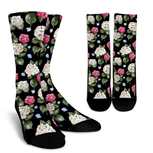 Hydrangea Pattern Print Design HD09 Crew Socks-JORJUNE.COM