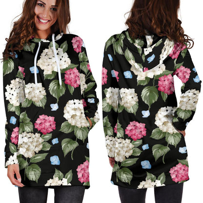 Hydrangea Pattern Print Design HD09 Women Hoodie Dress