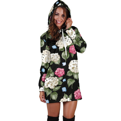 Hydrangea Pattern Print Design HD09 Women Hoodie Dress