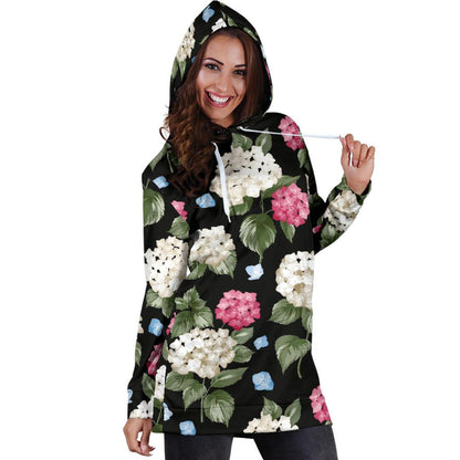 Hydrangea Pattern Print Design HD09 Women Hoodie Dress