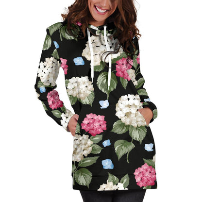 Hydrangea Pattern Print Design HD09 Women Hoodie Dress