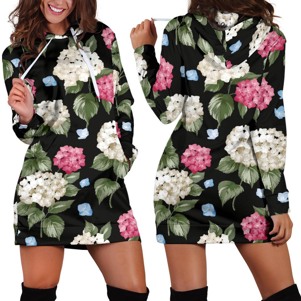 Hydrangea Pattern Print Design HD09 Women Hoodie Dress