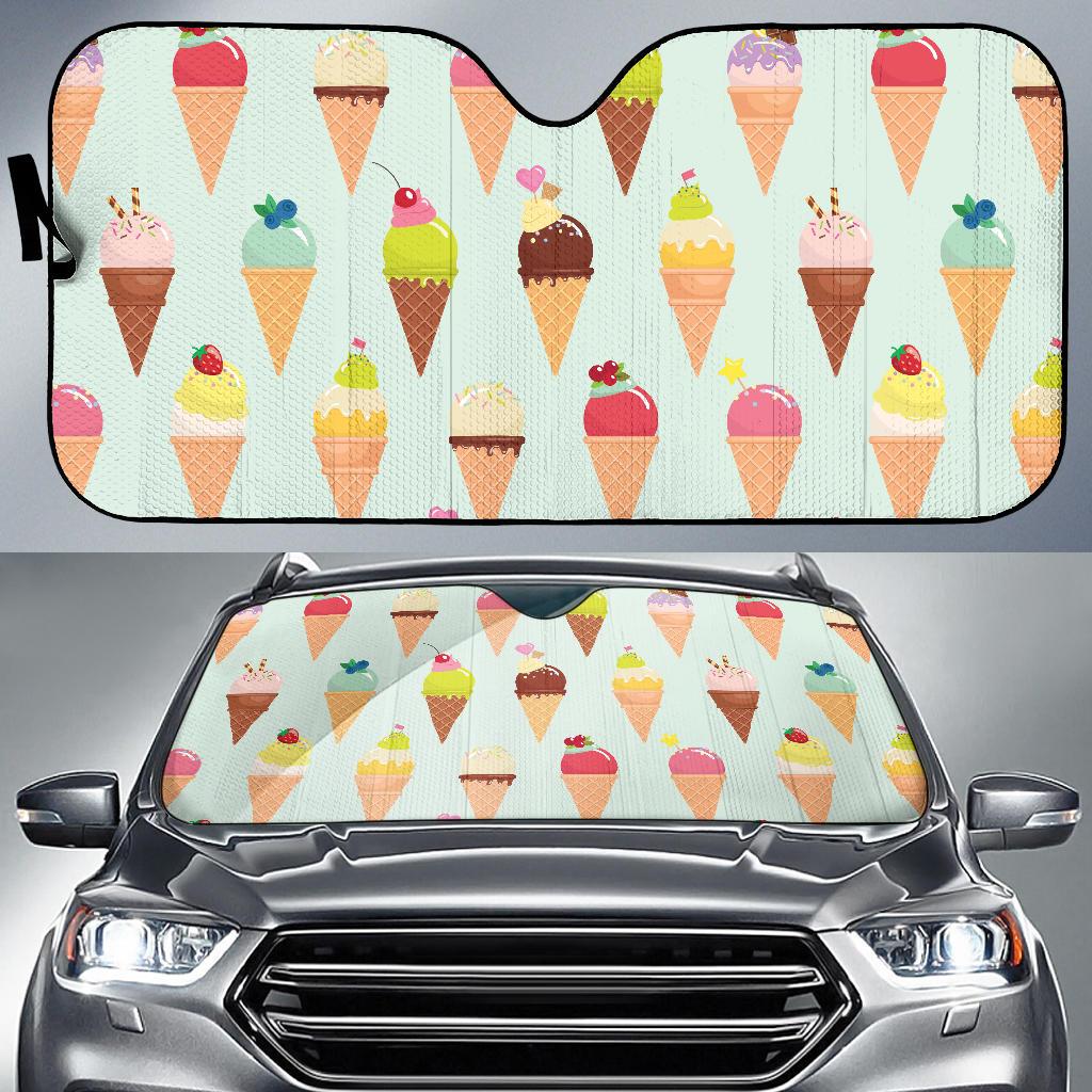 Ice Cream Pattern Print Design 03 Car Sun Shades-JORJUNE.COM