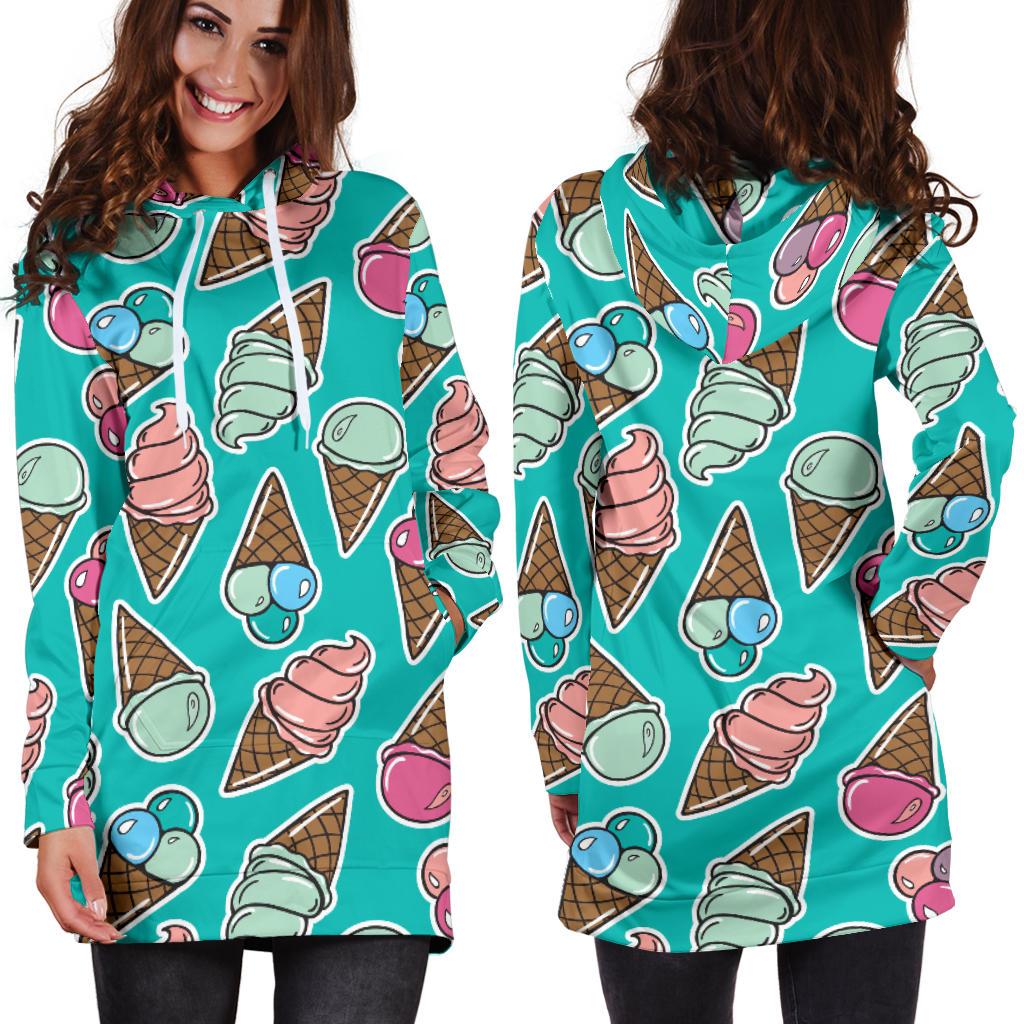 Ice Cream Pattern Print Design IC01 Women Hoodie Dress