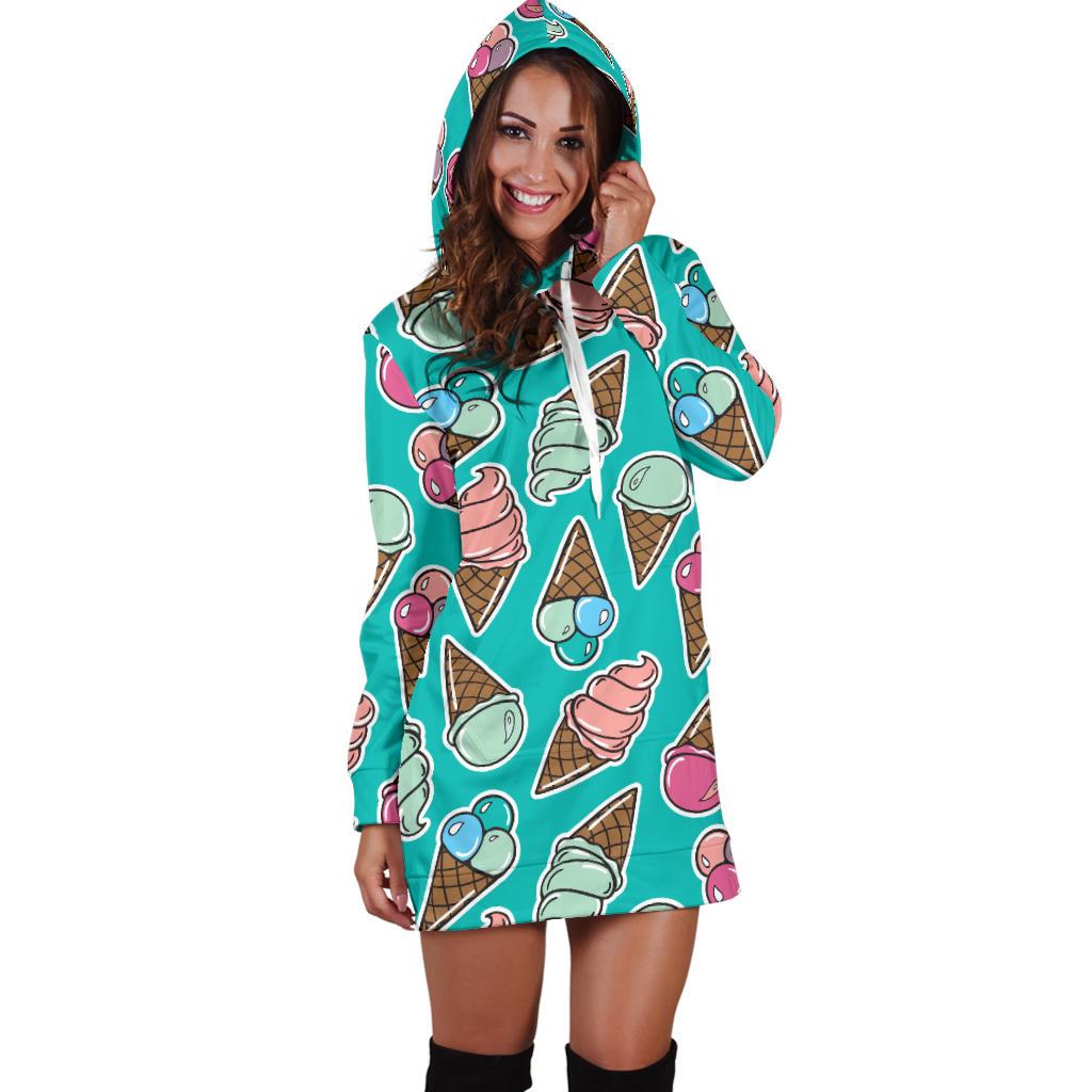 Ice Cream Pattern Print Design IC01 Women Hoodie Dress