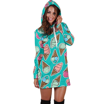 Ice Cream Pattern Print Design IC01 Women Hoodie Dress
