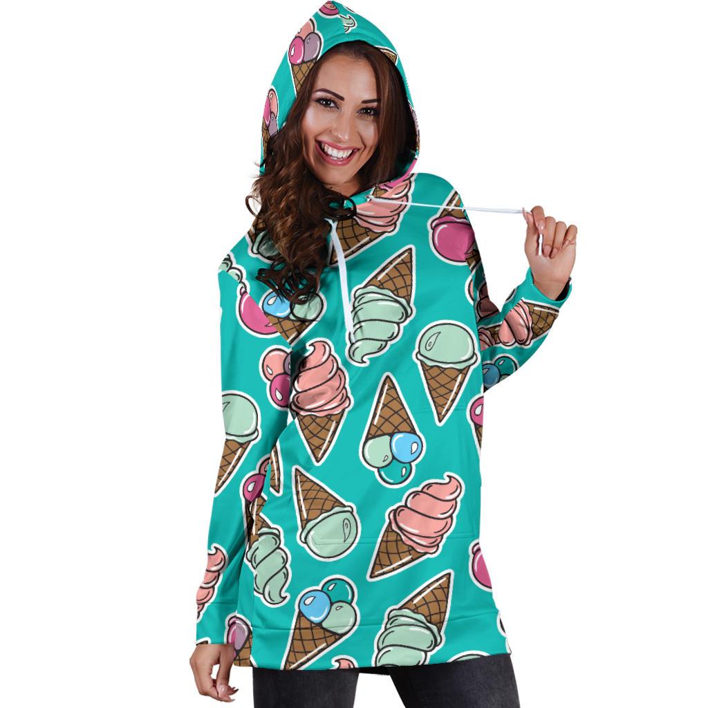 Ice Cream Pattern Print Design IC01 Women Hoodie Dress
