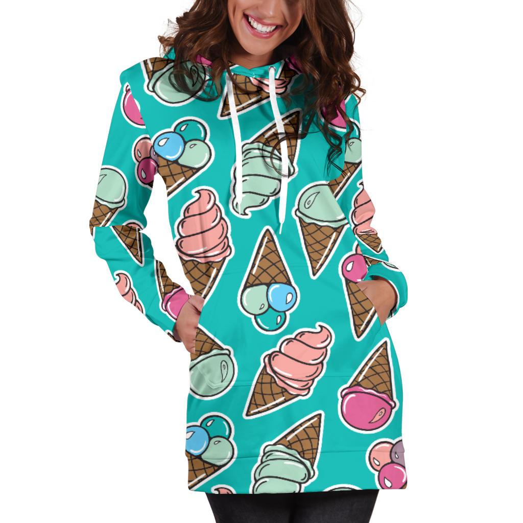 Ice Cream Pattern Print Design IC01 Women Hoodie Dress