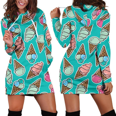 Ice Cream Pattern Print Design IC01 Women Hoodie Dress