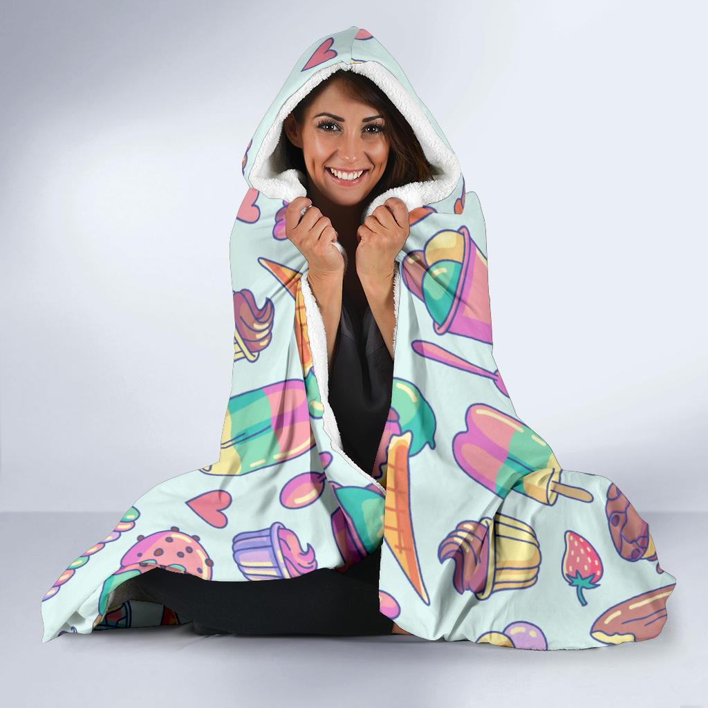 Ice Cream Pattern Print Design IC02 Hooded Blanket-JORJUNE.COM