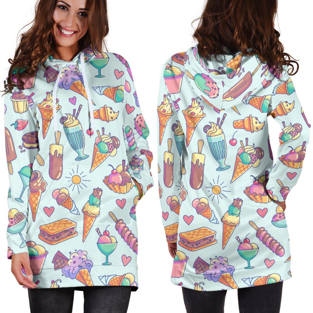 Ice Cream Pattern Print Design IC02 Women Hoodie Dress