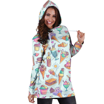 Ice Cream Pattern Print Design IC02 Women Hoodie Dress