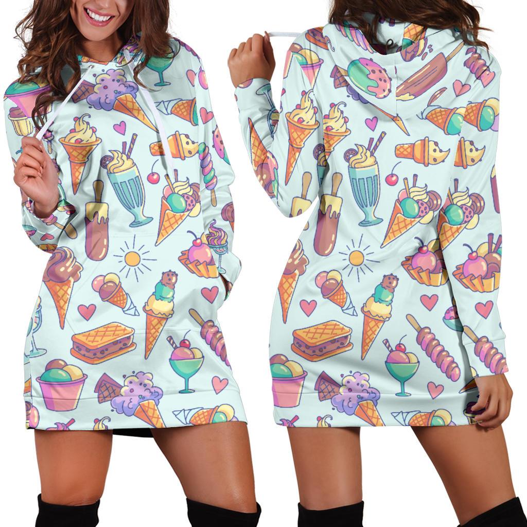 Ice Cream Pattern Print Design IC02 Women Hoodie Dress