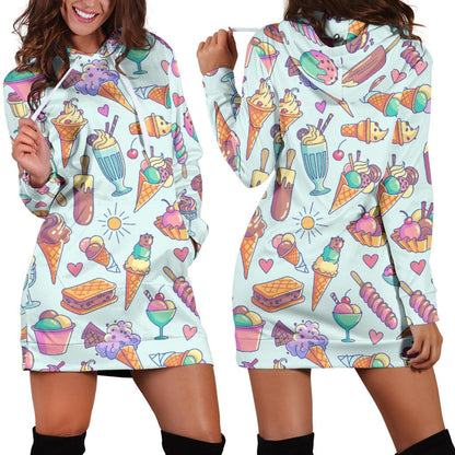 Ice Cream Pattern Print Design IC02 Women Hoodie Dress