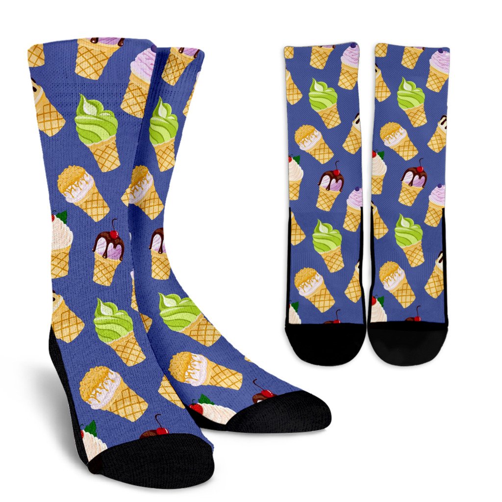 Ice Cream Pattern Print Design IC03 Crew Socks-JORJUNE.COM