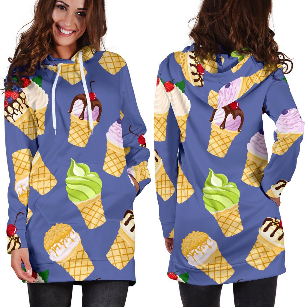 Ice Cream Pattern Print Design IC03 Women Hoodie Dress