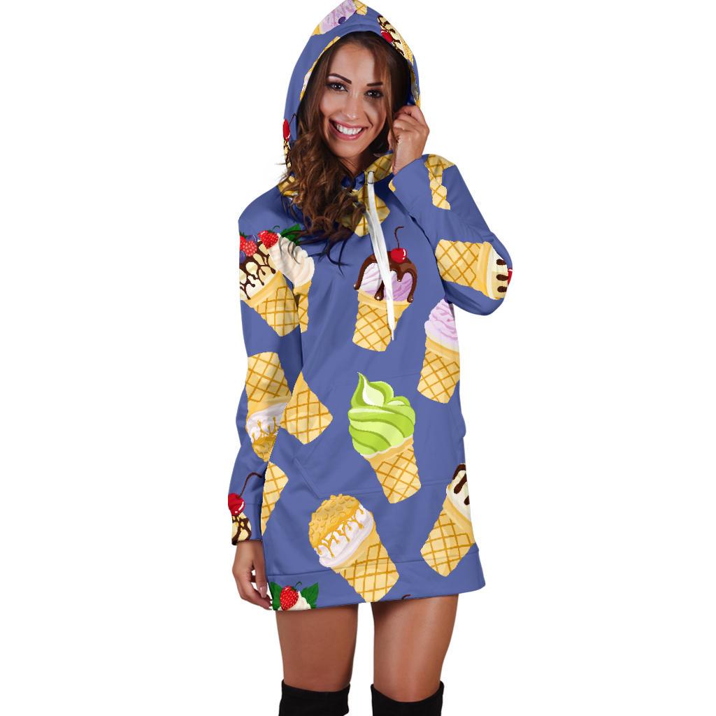 Ice Cream Pattern Print Design IC03 Women Hoodie Dress