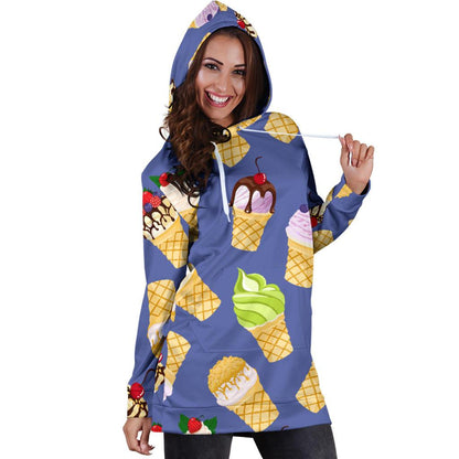 Ice Cream Pattern Print Design IC03 Women Hoodie Dress