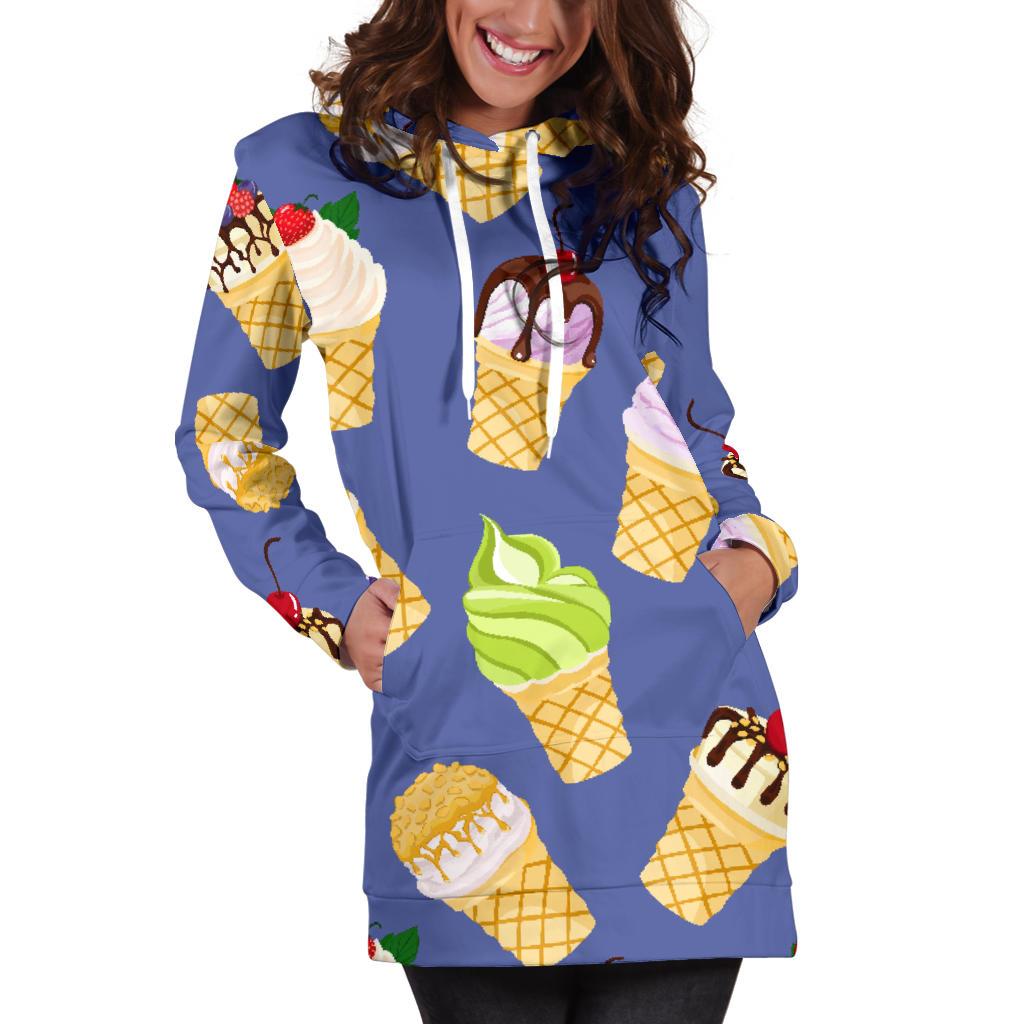 Ice Cream Pattern Print Design IC03 Women Hoodie Dress