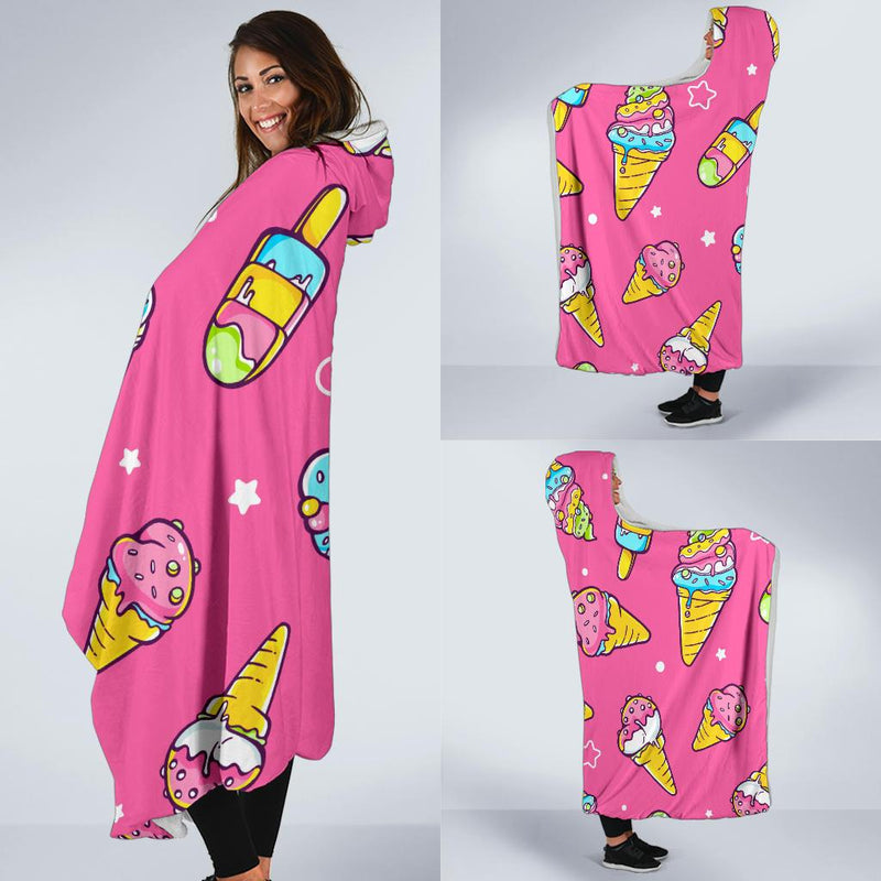 Ice Cream Pattern Print Design IC04 Hooded Blanket-JORJUNE.COM