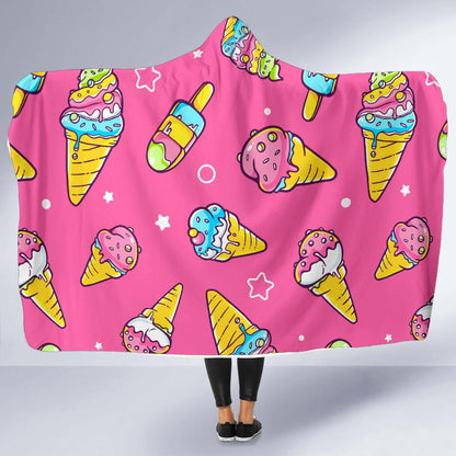 Ice Cream Pattern Print Design IC04 Hooded Blanket-JORJUNE.COM