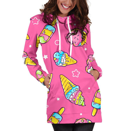 Ice Cream Pattern Print Design IC04 Women Hoodie Dress