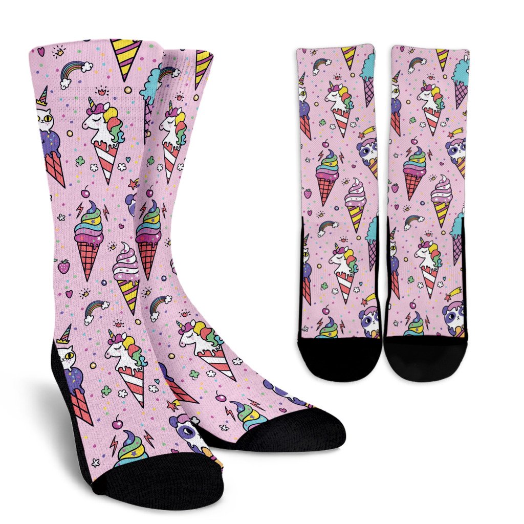 Ice Cream Pattern Print Design IC05 Crew Socks-JORJUNE.COM