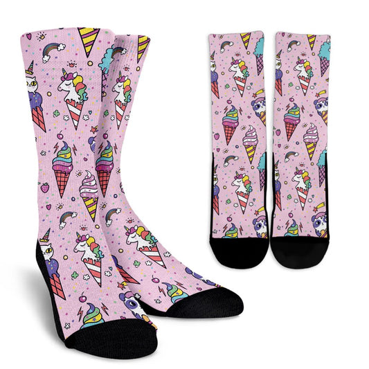 Ice Cream Pattern Print Design IC05 Crew Socks-JORJUNE.COM