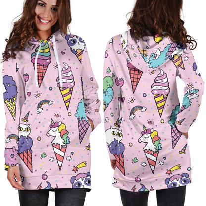 Ice Cream Pattern Print Design IC05 Women Hoodie Dress