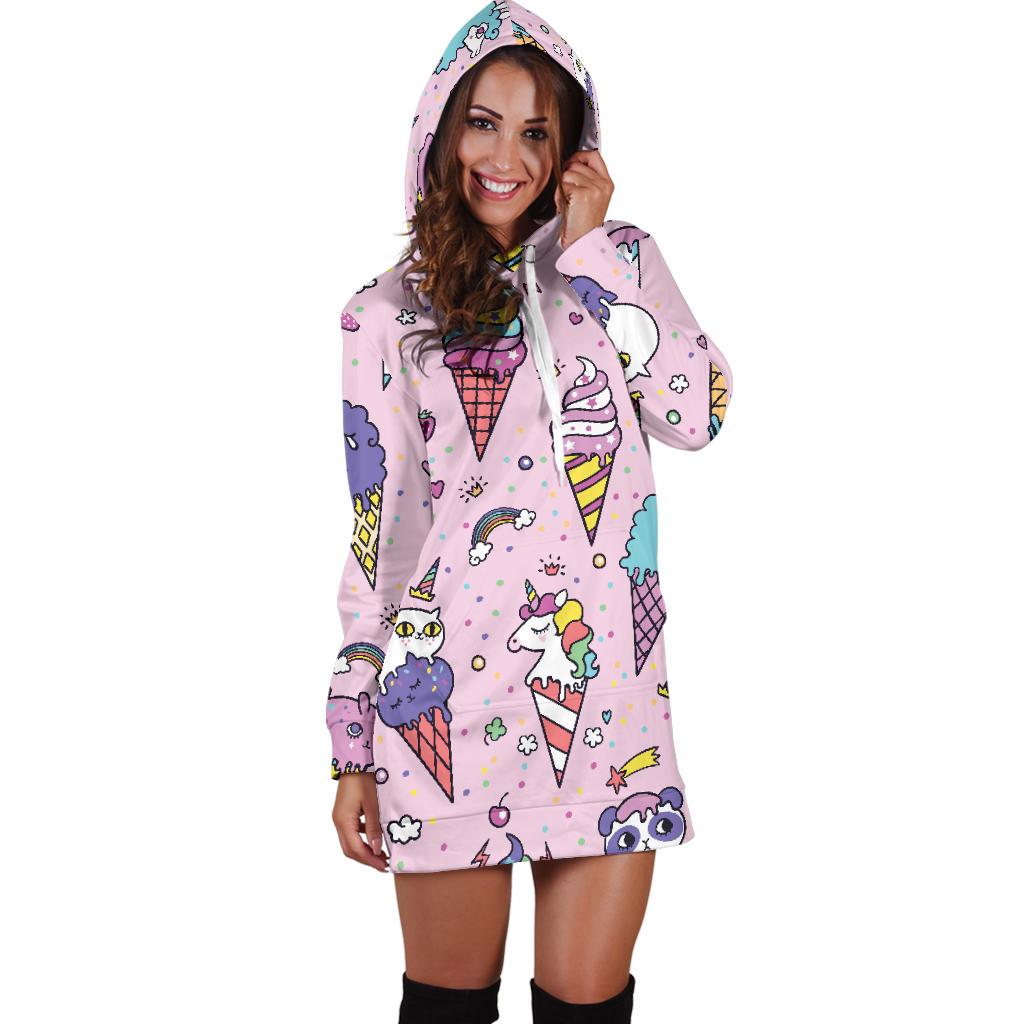 Ice Cream Pattern Print Design IC05 Women Hoodie Dress