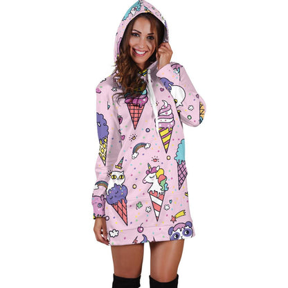 Ice Cream Pattern Print Design IC05 Women Hoodie Dress