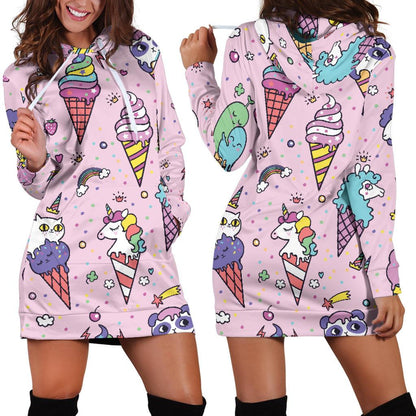 Ice Cream Pattern Print Design IC05 Women Hoodie Dress
