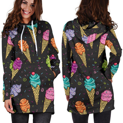 Ice Cream Pattern Print Design IC06 Women Hoodie Dress
