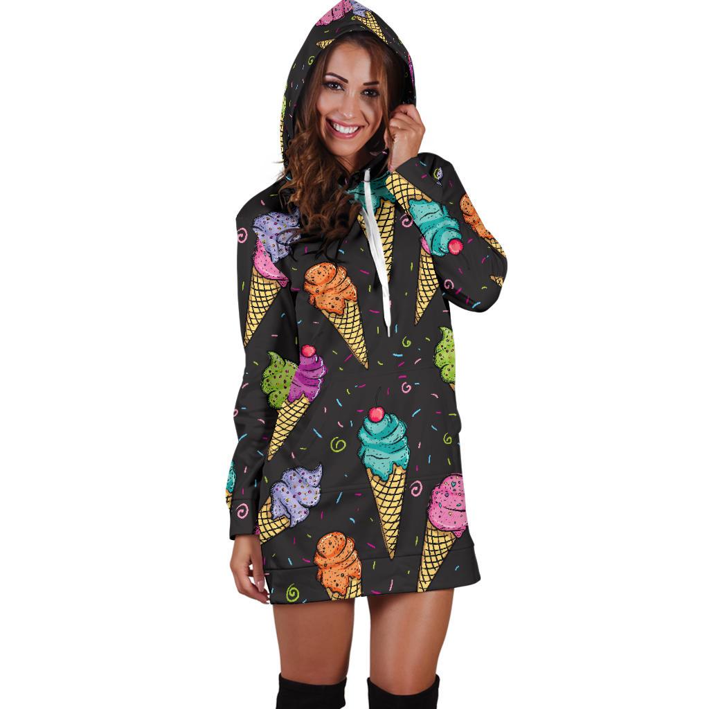 Ice Cream Pattern Print Design IC06 Women Hoodie Dress