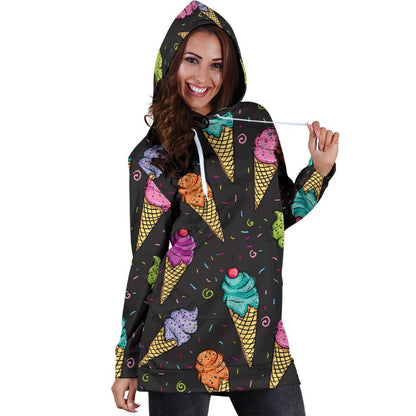 Ice Cream Pattern Print Design IC06 Women Hoodie Dress