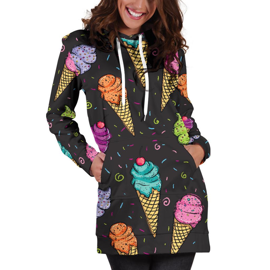 Ice Cream Pattern Print Design IC06 Women Hoodie Dress
