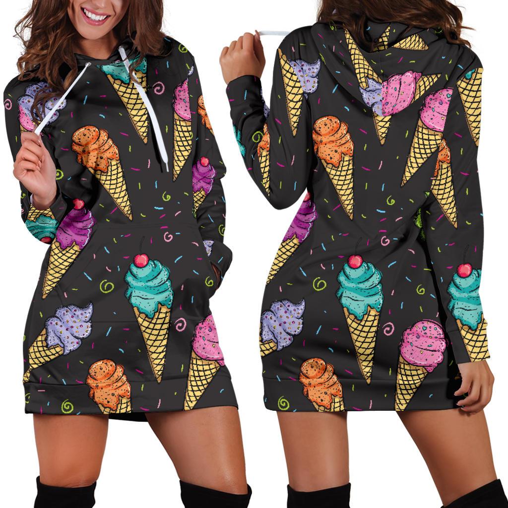 Ice Cream Pattern Print Design IC06 Women Hoodie Dress